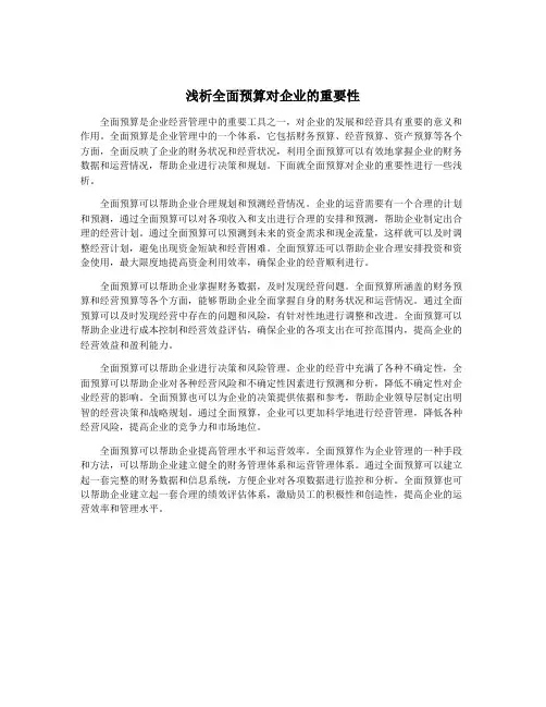 浅析全面预算对企业的重要性