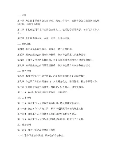 行业协会内部管理制度模板