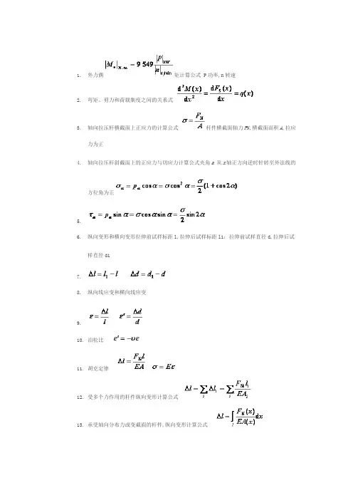 材料力学公式超级大汇总