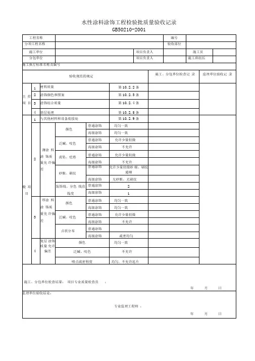 水性涂料涂饰工程检验批质量验收记录