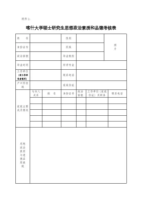 喀什大学硕士研究生思想政治素质和品德考核表