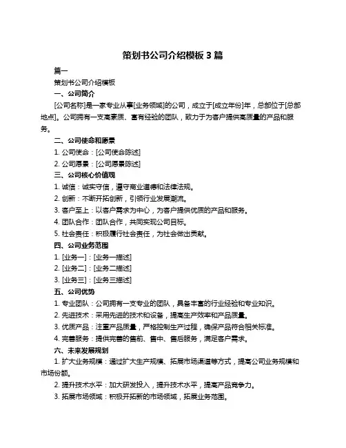 策划书公司介绍模板3篇