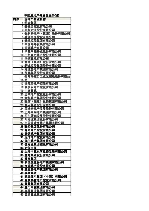 2019年房地产开发企业500强(excel版)