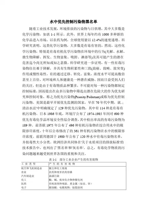 水中优先控制污染物黑名单
