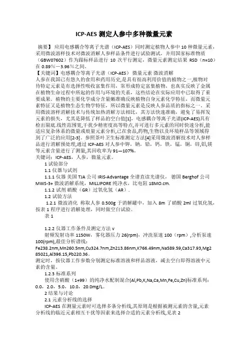 ICP-AES测定人参中多种微量元素
