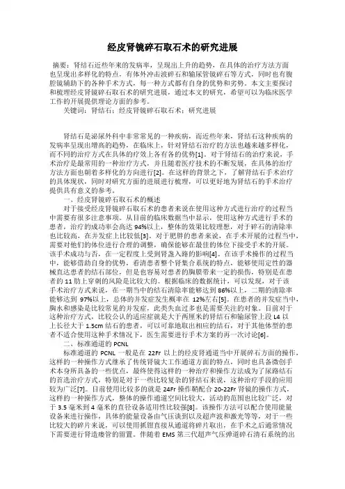 经皮肾镜碎石取石术的研究进展