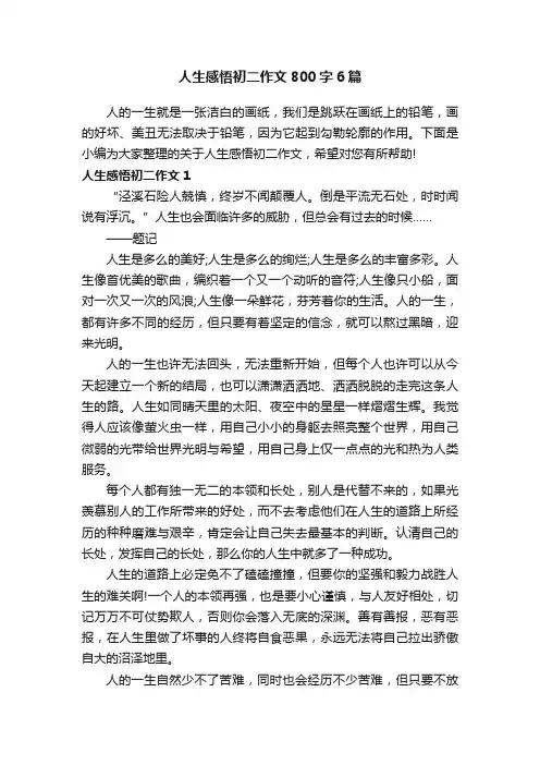 人生感悟初二作文800字6篇