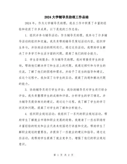 2024大学辅导员助理工作总结