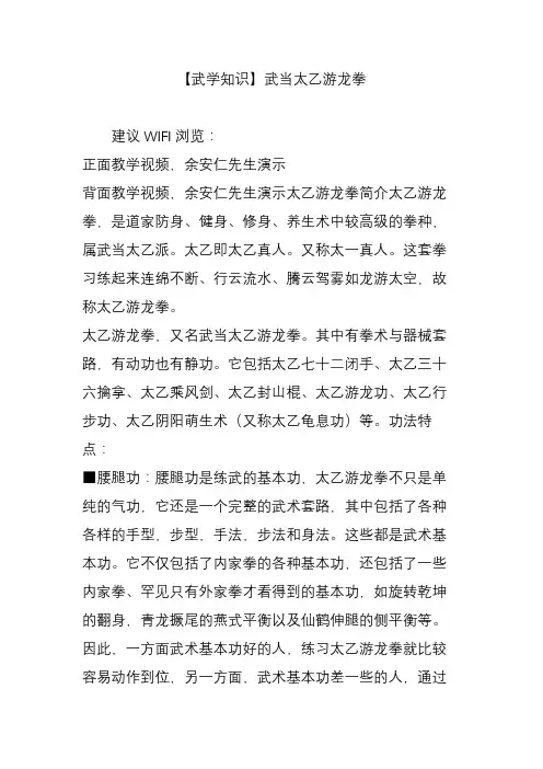 【武学知识】武当太乙游龙拳