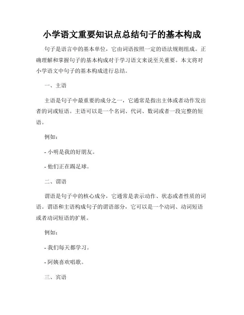 小学语文重要知识点总结句子的基本构成