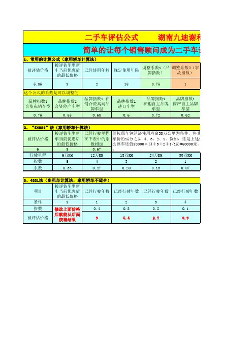 二手车评估自动计算公式