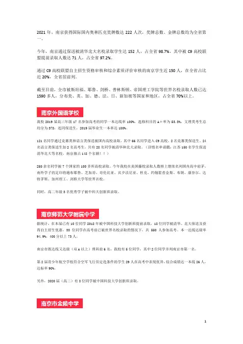 2021年南京市部分高中校高考成绩单(学校官方喜报汇总)