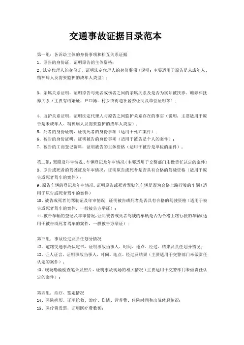 交通事故证据目录范本