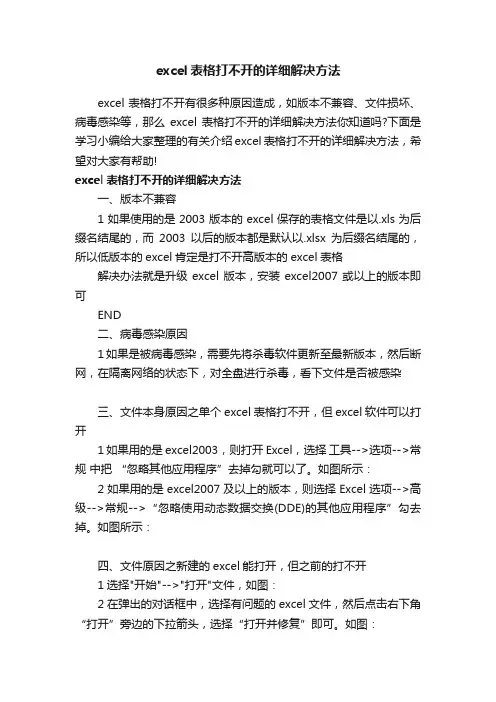 excel表格打不开的详细解决方法
