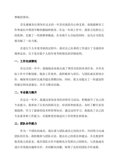 个人年度考核情况的说明