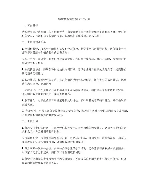 特殊教育学校教师工作计划