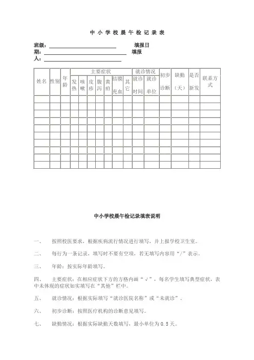 (完整版)中小学校晨午检记录表