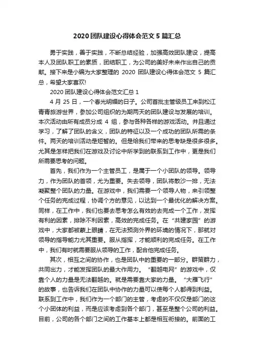2020团队建设心得体会范文5篇汇总