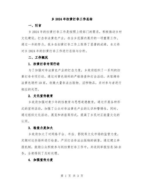 乡2024年扫黄打非工作总结