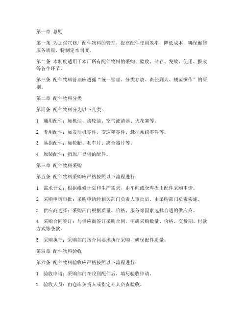 汽修厂配件物料管理制度