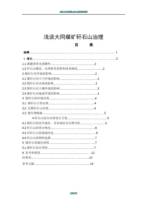 浅谈大同煤矿矸石山治理
