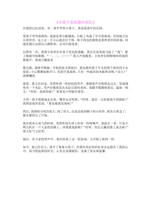《小巷子里的童年回忆》
