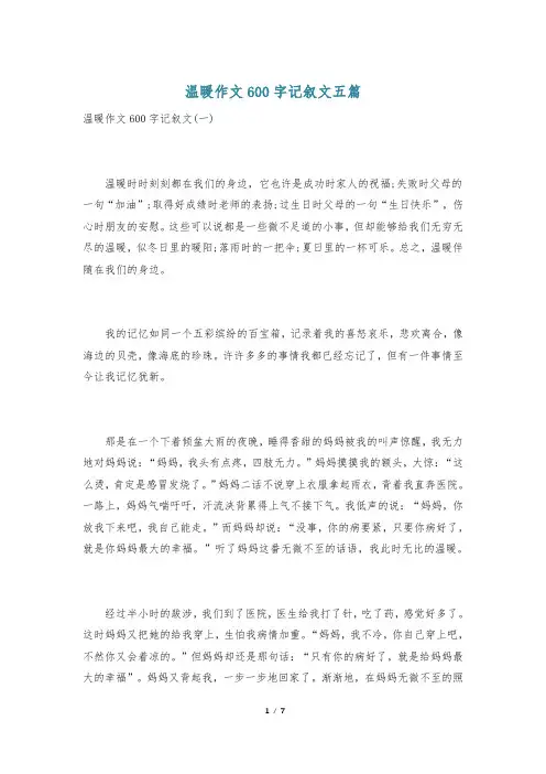 温暖作文600字记叙文五篇