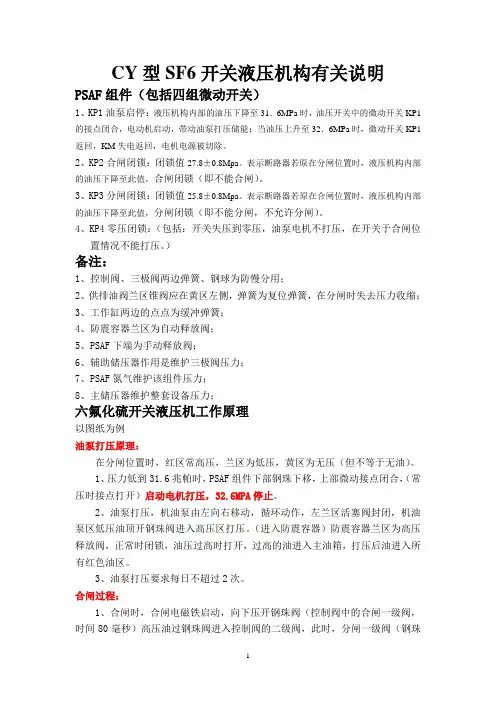 CY.SF6高压断路器液压操作机构有关说明