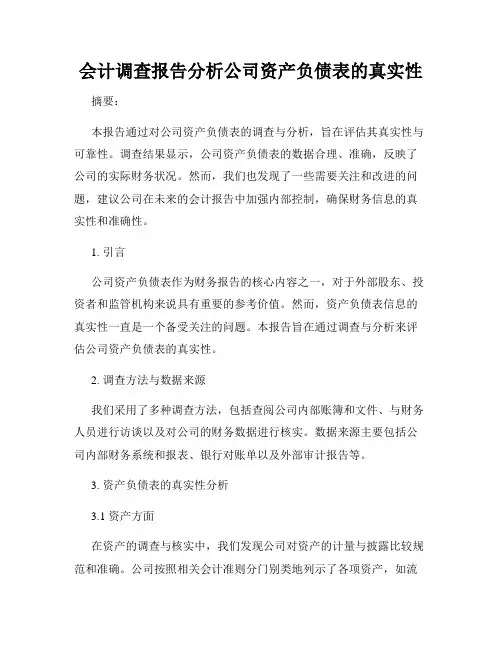 会计调查报告分析公司资产负债表的真实性