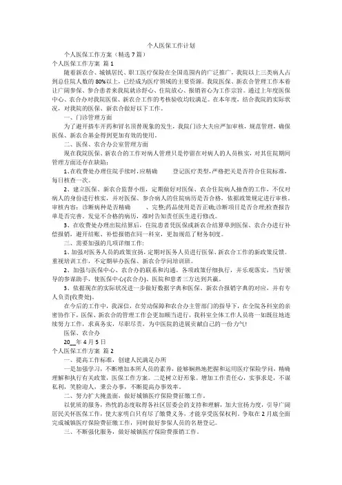 个人医保工作计划