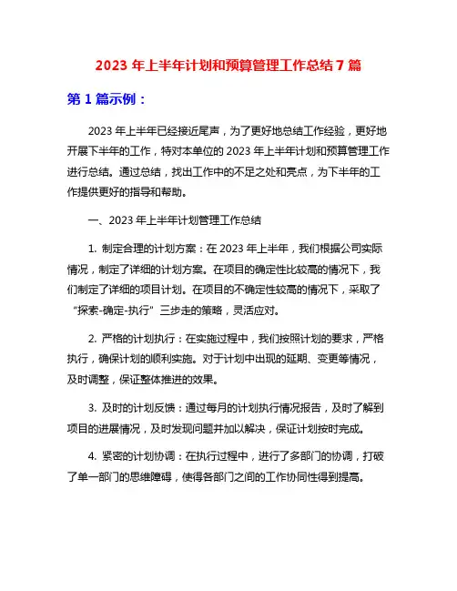 2023年上半年计划和预算管理工作总结7篇
