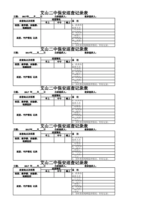 门卫值班巡查记录表