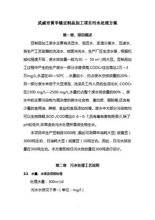 豆制品加工项目污水处理方案