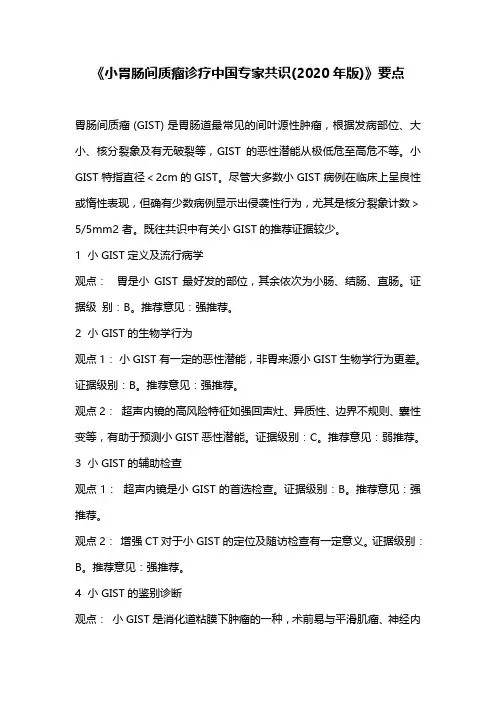 《小胃肠间质瘤诊疗中国专家共识(2020年版)》要点
