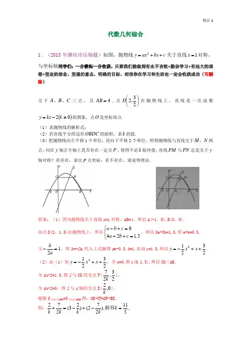 2020年中考数学试卷分类汇编 代数几何综合