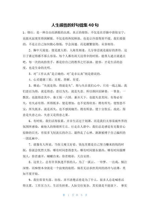 人生感悟的好句锦集40句