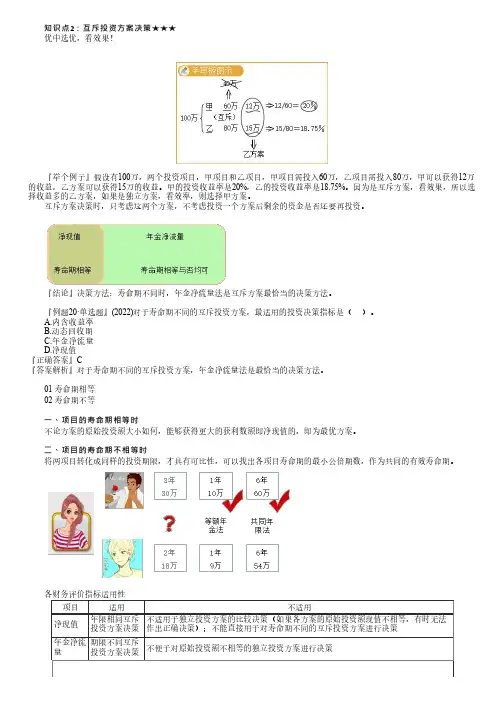 互斥投资方案决策(中级会计：财管)