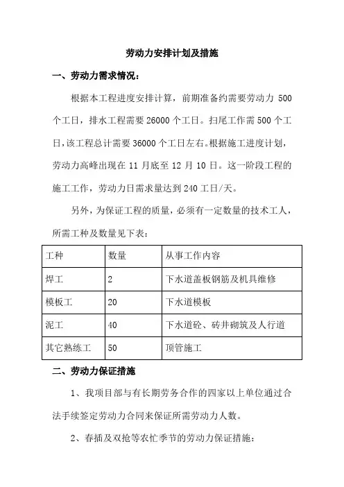 劳动力安排计划及措施