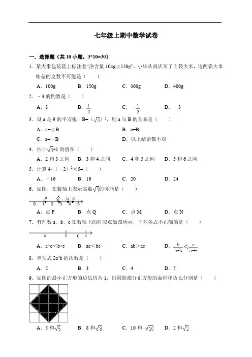 浙教版七年级上期中数学试卷(附答案)