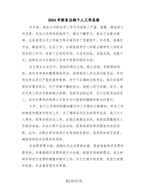 2024年财务出纳个人工作总结（四篇）