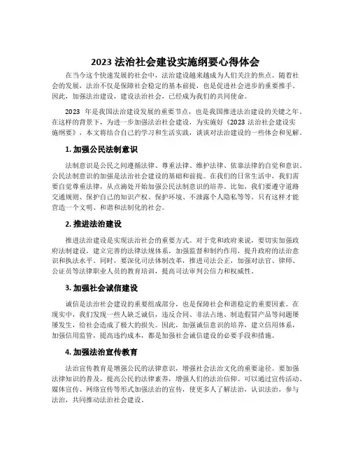 2023法治社会建设实施纲要心得体会范文