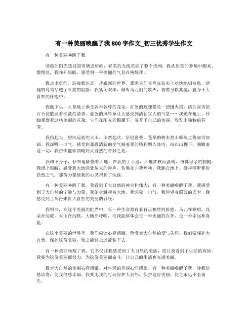 有一种美丽唤醒了我800字作文_初三优秀学生作文