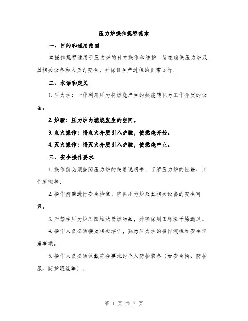 压力炉操作规程范本（二篇）