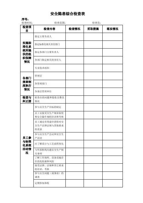 安全隐患综合检查表