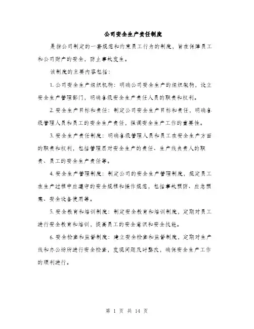 公司安全生产责任制度（5篇）