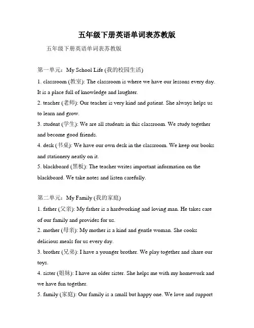 五年级下册英语单词表苏教版