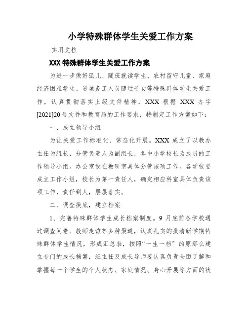 小学特殊群体学生关爱工作方案