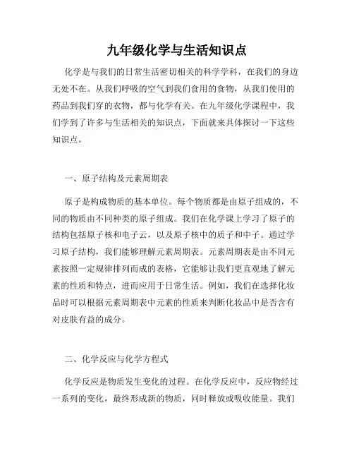 九年级化学与生活知识点