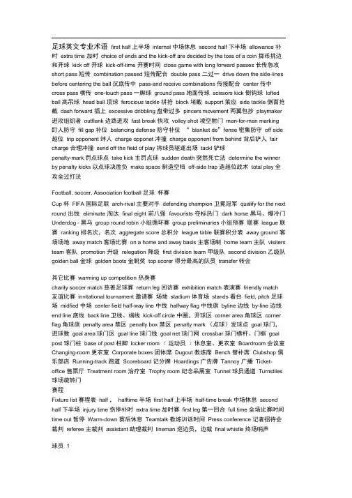 足球英文专业术语汇总