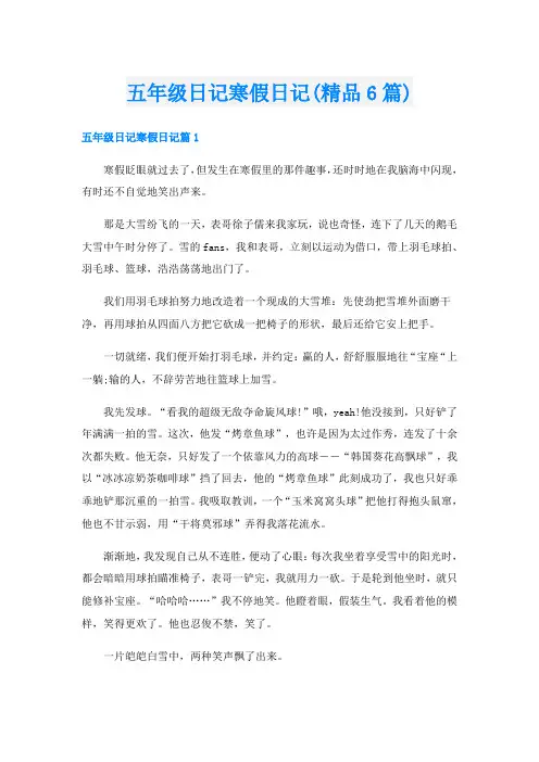 五年级日记寒假日记(精品6篇)